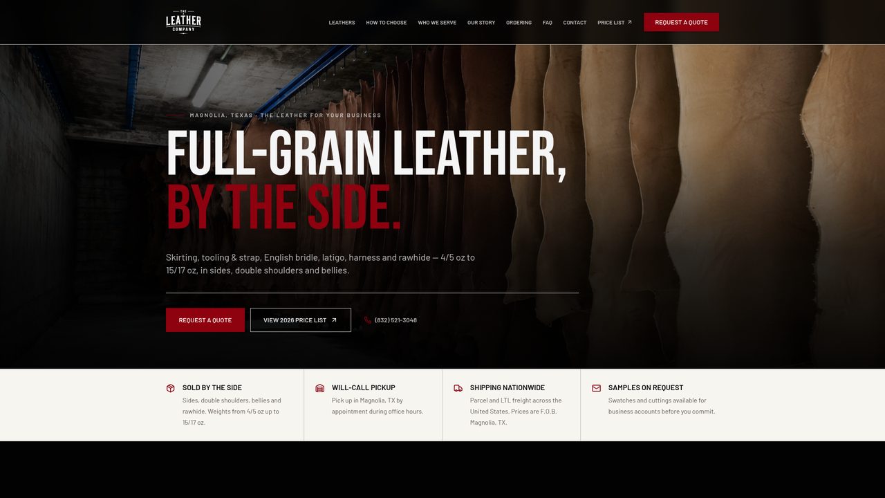 The Leather Company — website designed by AIGENCY