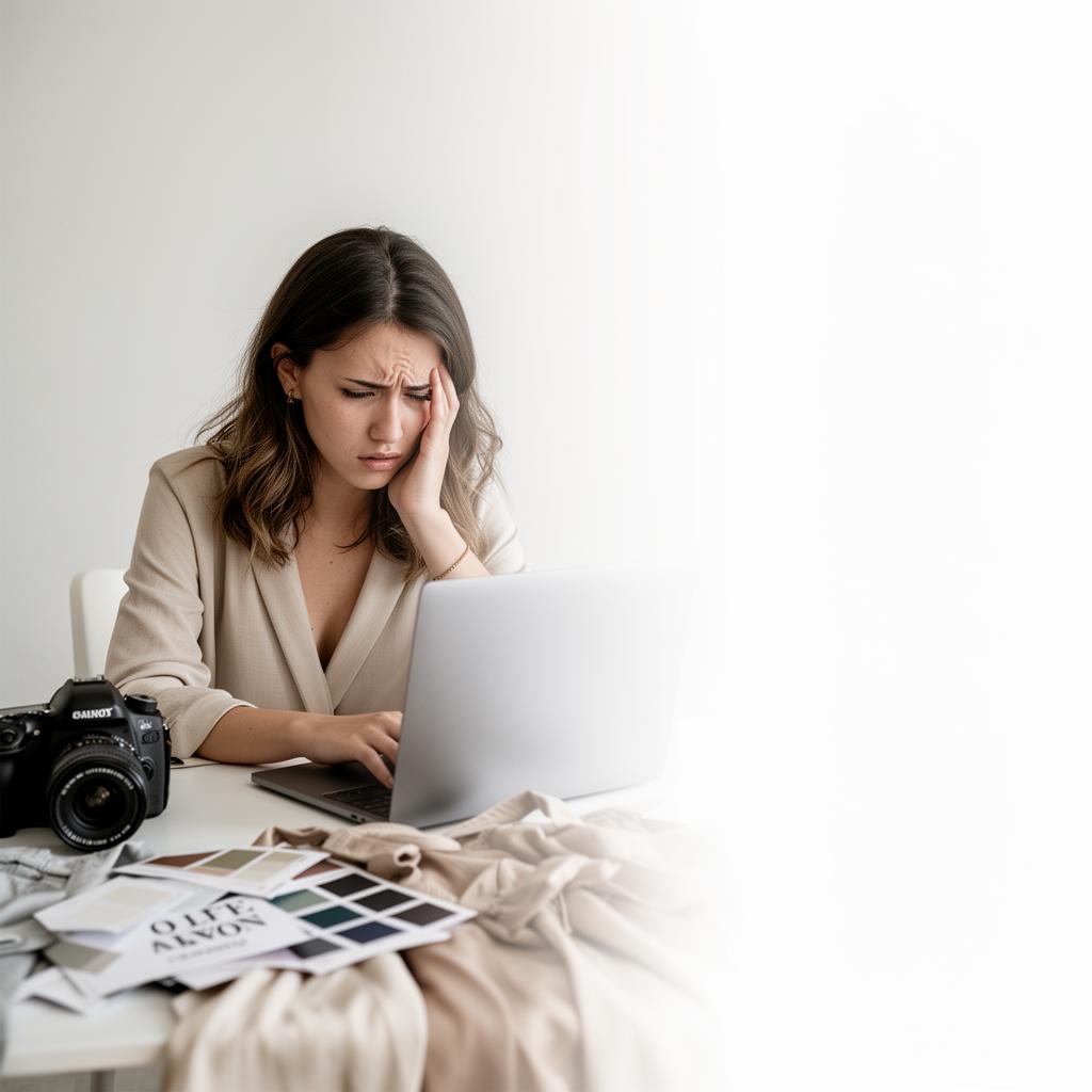 Clothing brand owner frustrated in front of her laptop